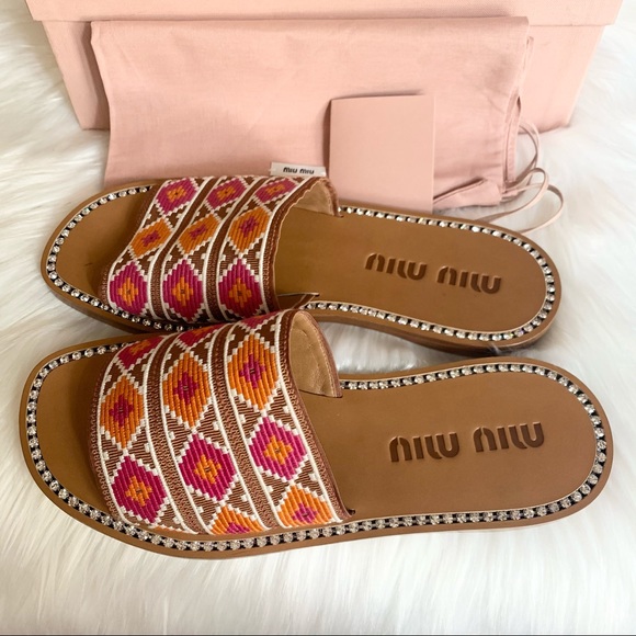 MIU MIU Calzature Donna Embroidery Slide Sandal 6 - Picture 7 of 15
